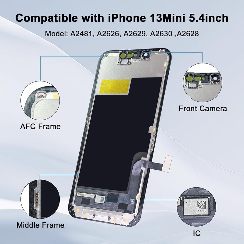 EFAITHFIX Store for iPhone 13 Mini Screen Replacement 5.4 Inch LCD 3D Touch Screen Display Full HD Digitizer Frame Assembly Compatible with Model A2481,A2626,A2628,A2629,A2630 with Waterproof Tape, No Tools - Image 3